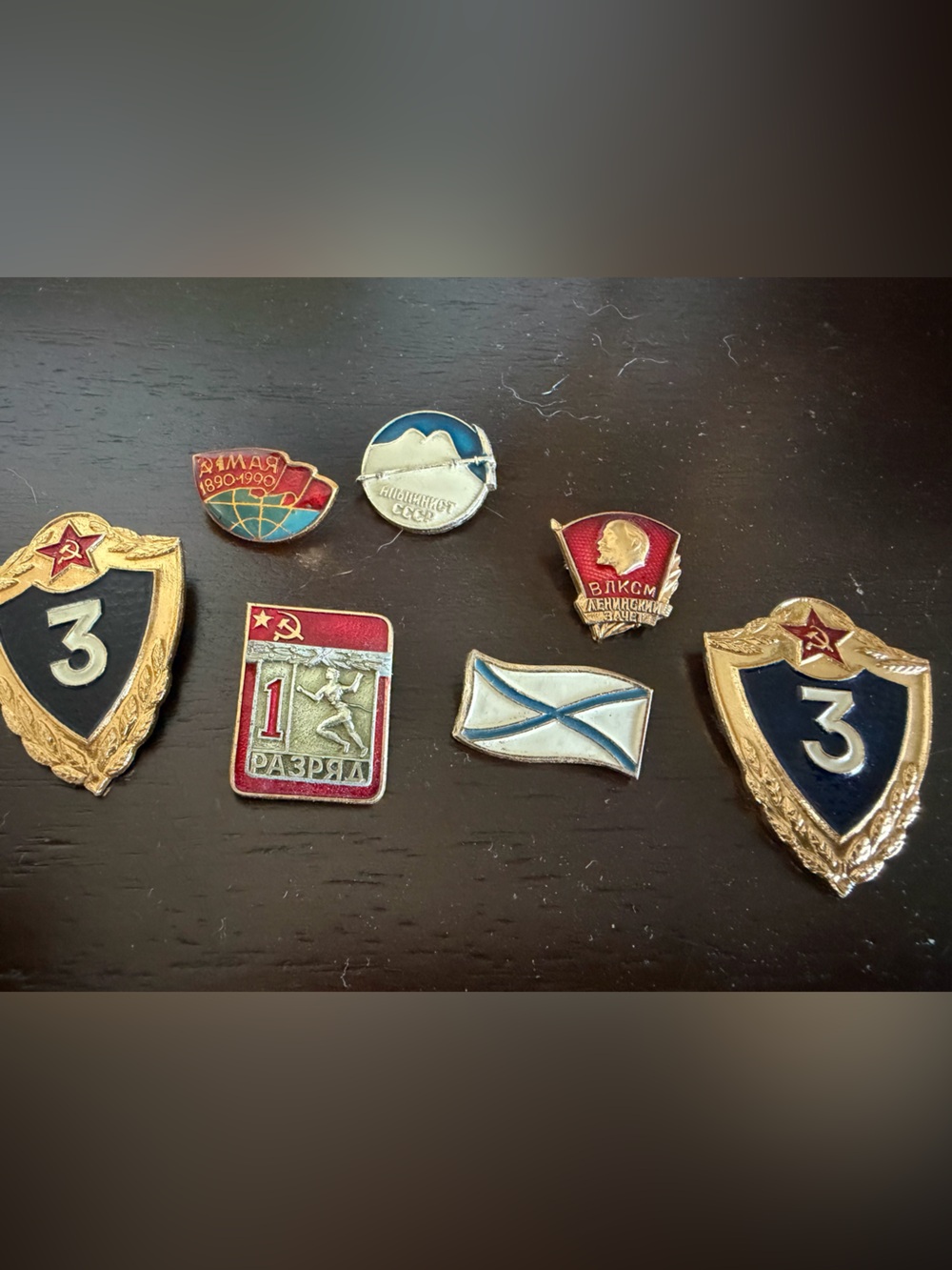 Soviet-Era Enamel Pin Assortment - Navy, Red, Gold